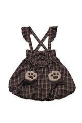 Brown [Fluffy Little Bear] Plaid Printed Ruffled Bow Sweet Lolita Strap Dress - Product - 11