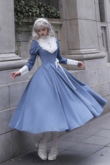 Blue Nun Style Stand Collar Long Sleeves Ruffle Bowknot Classic Elegant Lolita Dress - Product - 3