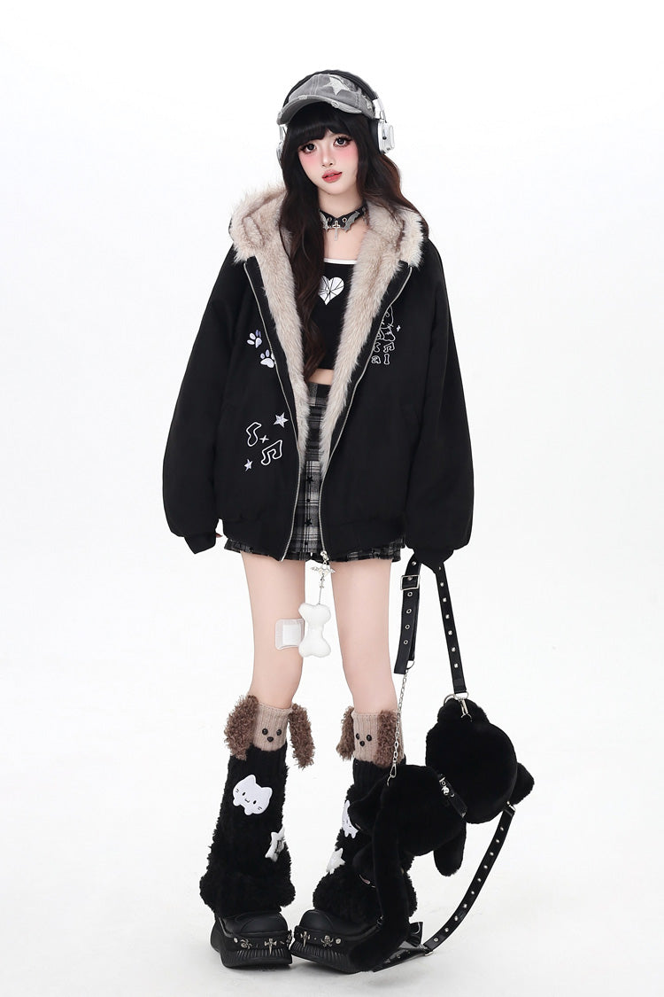 [First Generation Cute] Long Sleeves Print Cat Ear Hooded Zipper Sweet Lolita Coat 2 Colors - Product - 4