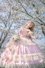 Pink [Love and Roses] Ruffle Hanayome Bowknot Lace Sweet Princess Lolita Jsk Dress - Product - 2