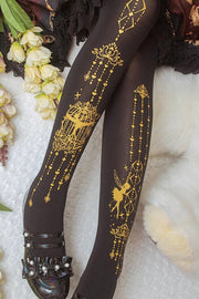 Black Hot Stamping Print Sweet Lolita Pantyhose 13 Styles - Style1 - 1