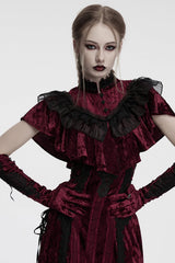 Red Floral Embroidery Lace-Up Women's Gothic Gloves - Product - 2