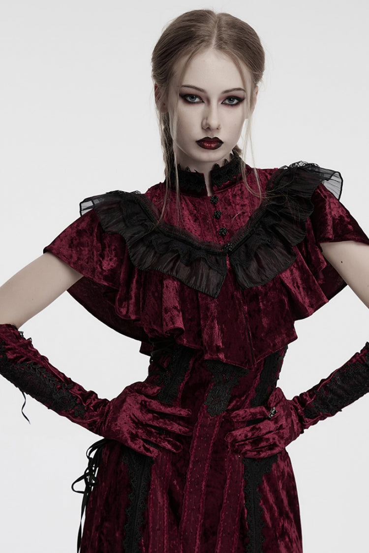 Red Floral Embroidery Lace-Up Women's Gothic Gloves - Product - 2