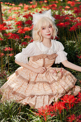Apricot [Cloth Cat] Triple-Layered Print Ruffle Bowknot Sweet Lolita Dress - Product - 2