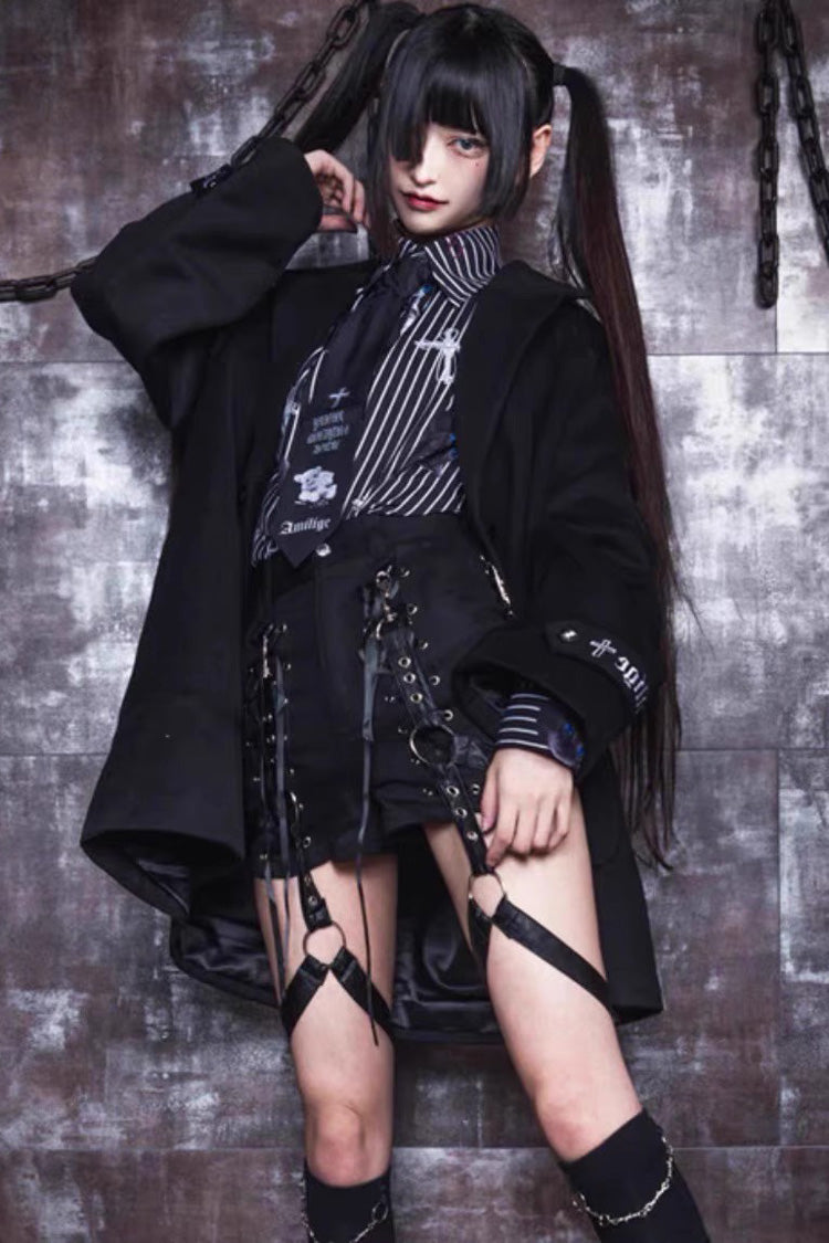 Black Gothic Jirai Kei Japanese Detachable Belted Shorts with Leg Harness Straps - Product - 6