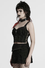 Black Sleeveless Lace-Up Rivet Women's Punk Vest - Product - 2