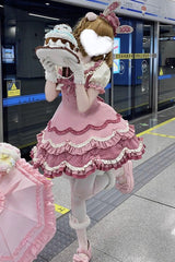 Pink [Bunny Parfait] Short Sleeves Multi-Layered Ruffle Bowknot Sweet Lolita Dress - Product - 2