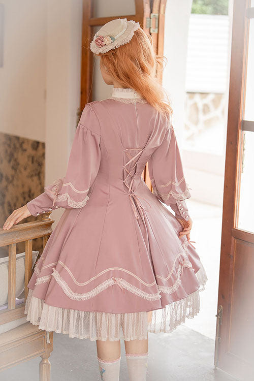 Alice Girl Andrea Solid Bowknot Long Sleeves Ruffled Sweet Lolita OP Dress 3 Colors - Product - 7