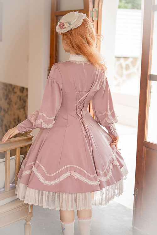 Alice Girl Andrea Solid Bowknot Long Sleeves Ruffled Sweet Lolita OP Dress 3 Colors - Product - 7