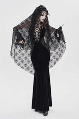Black Off Shoulder Sleeveless Hanayome Spliced Lace-Up Slim Pleated Women's Gothic Jsk Dress - Product - 3