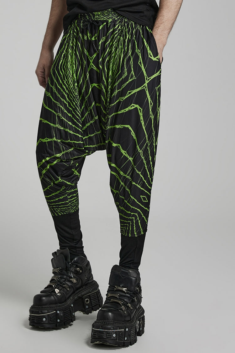 Green Halo Print Men's Sagging Pants - Product - 2