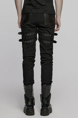 Black Stitching Mesh Buckle Straps Studded Men's Punk Pants - Product - 3