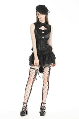 Black Sleeveless Cut-Out Lace Trim Side Lace-Up Women's Gothic Sexy Corset Top - Product - 9