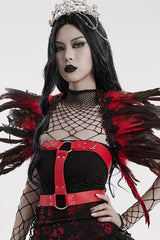 Black/Red Faux Feather Women's Gothic Shoulder Harness - Black/Red - 1