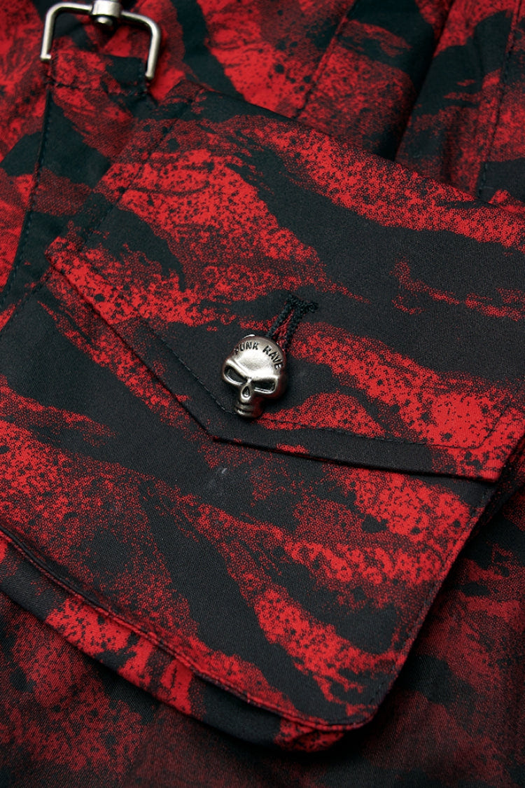 Black/Red Abstract Print Metal Buckle Leather Buckle Women's Steampunk Skirt - Product - 5