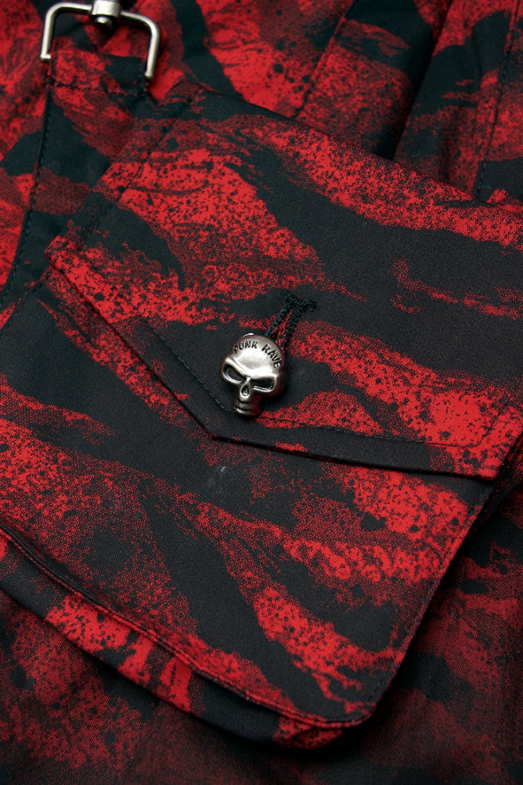 Black/Red Abstract Print Metal Buckle Leather Buckle Women's Steampunk Skirt - Product - 5