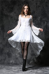 White Square Collar Sleeveless Overlay Embroidered Lace Women's Gothic Dress - White - 1