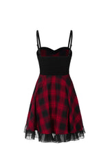 Lattice Plaid Stitching Binding Women's Steam Punk Strap Dress - Product - 11