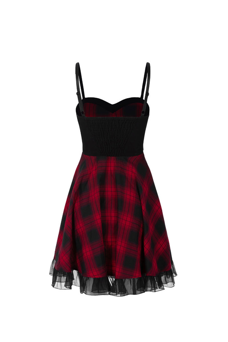 Lattice Plaid Stitching Binding Women's Steam Punk Strap Dress - Product - 11