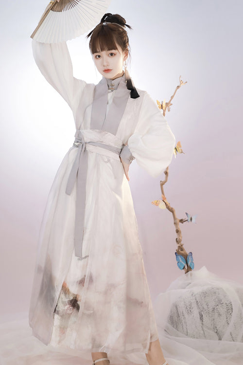 Beige Original Chinese Style Elegant Ink Printing Classic Lolita Hanfu Dress Full Set - Product - 2