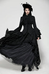 Black Lace Stand Collar Multi-Layered Ruffled Long Flared Sleeves Women's Gothic Blouse - Product - 6