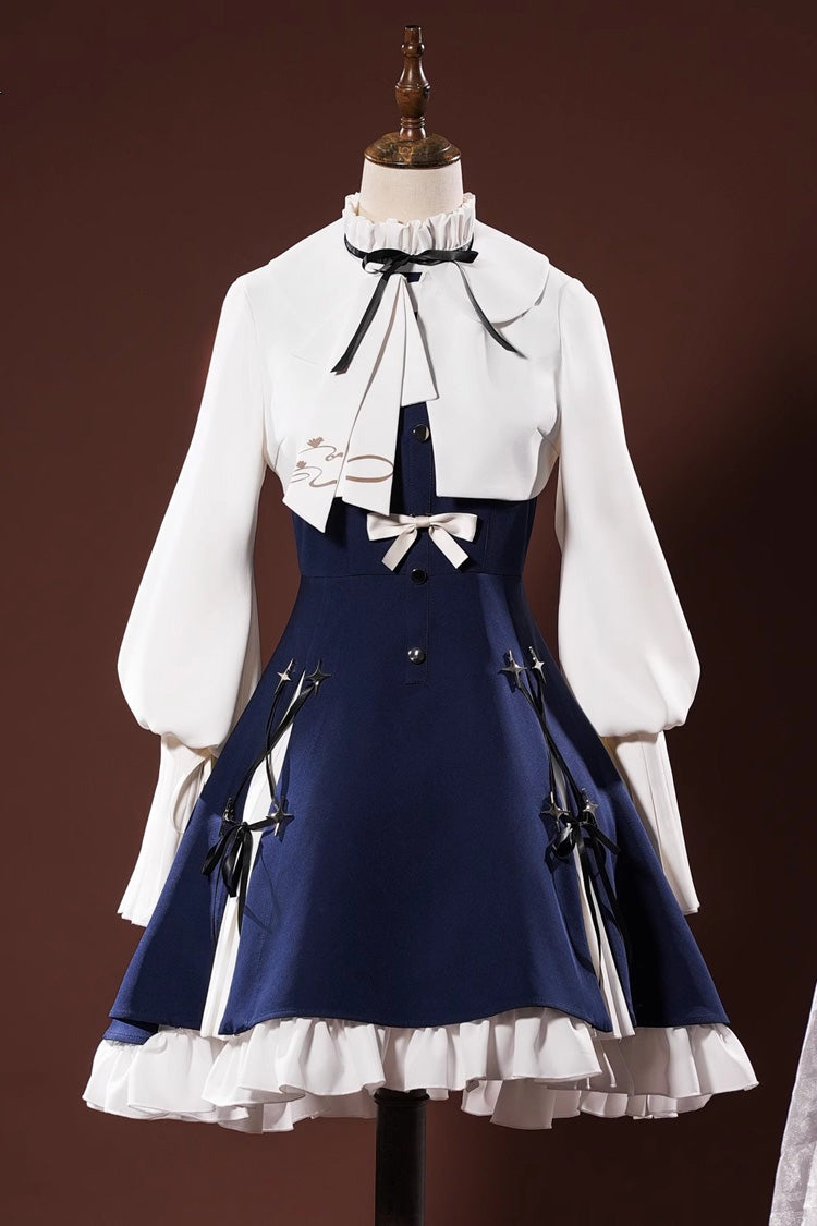 Blue/White [Arknights Amiya] Ruffle Bowknot Classic Cosplay Lolita Dress Set - Blue/White - 1