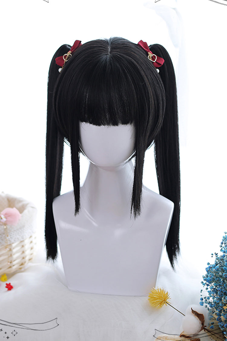 Black Natural Double Ponytail Short Hair Classic Lolita Wigs - Product - 3