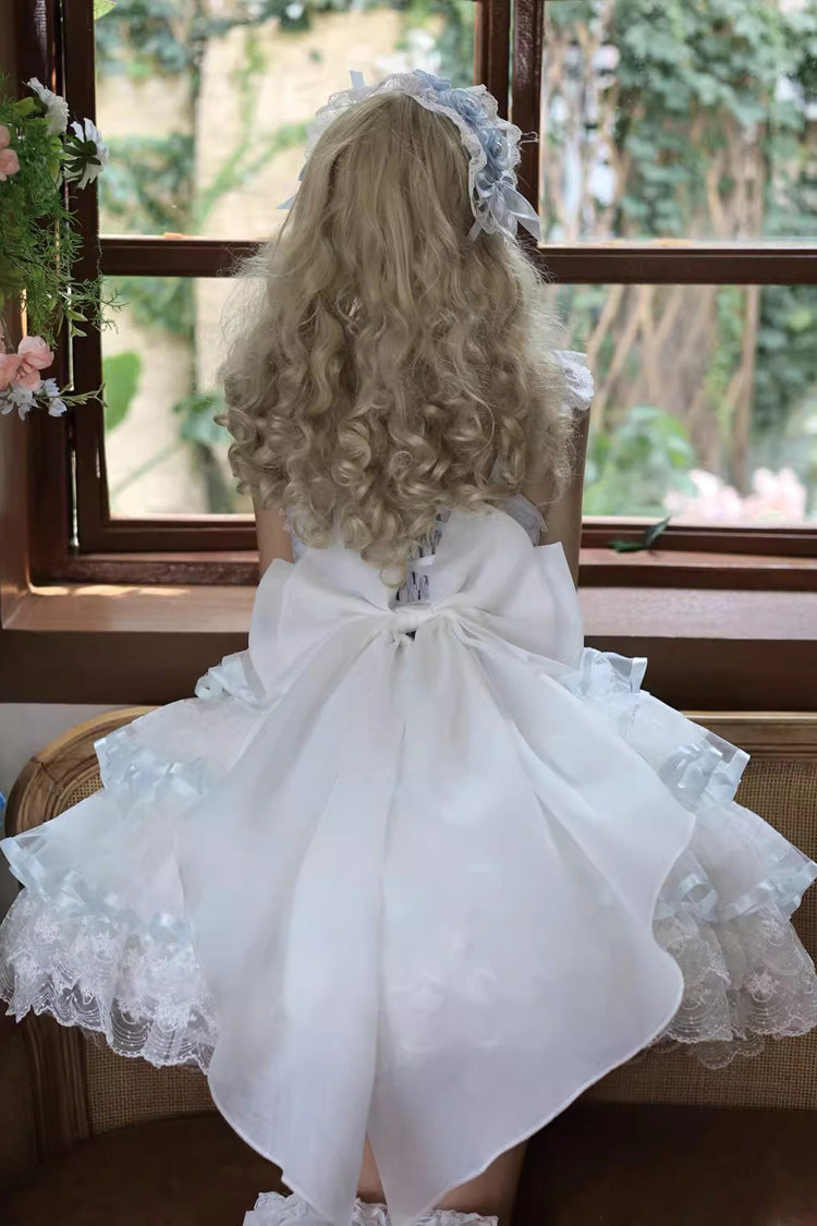 Blue [Rose Feather Waltz] Sleeveless Triple-Layered Ruffle Bowknot Lace Sweet Ballet Lolita Jsk Dress - Product - 4