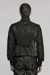 Black Lapel V Collar Long Sleeves Embroidery Men's Gothic Vest - Product - 3