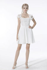 White Layered Lace Square Collar Strappy Women's Gothic Mini Graduation Dress - Product - 6