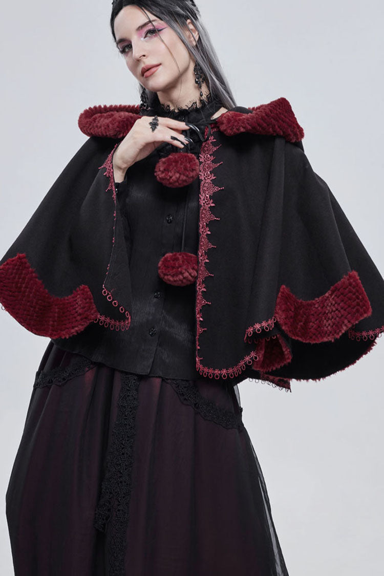 Black Gothic Petal-Shaped Double-Faced Contrast Women's Wool Hooded Shawl - Product - 2