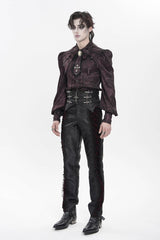 Red Lapel Collar Long Lantern Sleeves Jacquard Bow Men's Gothic Shirt - Product - 10