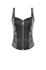 Black Jacquard Buckled Straps Zippered Women's Punk Vest - Product - 3