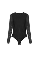 Black Chest Adjustable Leather Loops Splice Mesh Sleeve Connecting Crotch Women's Punk T-Shirt - Product - 7