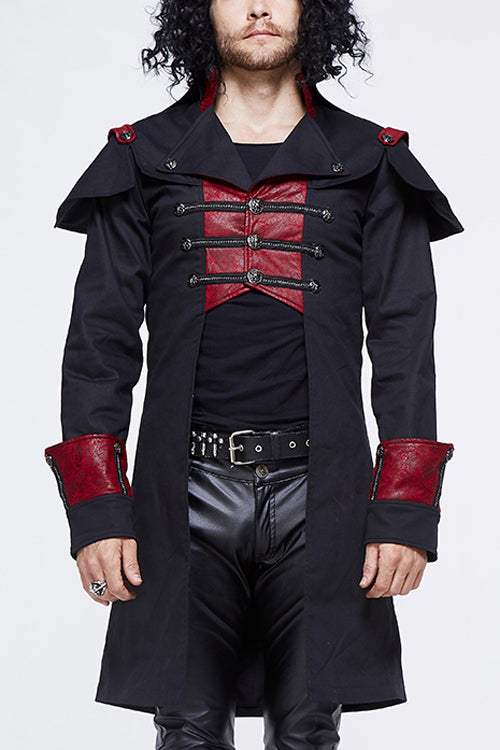 Punk Black And Red Chain Shape Ribbons Long Mens Coat - Black/Red - 1