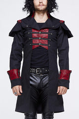 Punk Black And Red Chain Shape Ribbons Long Mens Coat - Black/Red - 1
