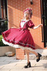 Midsummer Galaxy Shiny Star Print Short Sleeves Ruffle Bowknot Sweet Lolita OP Dress - Product - 8