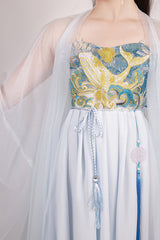 Blue Chinese Style Song Dynasty Fairy Long Embroidered Sweet Hanfu Dress Full Set - Product - 5