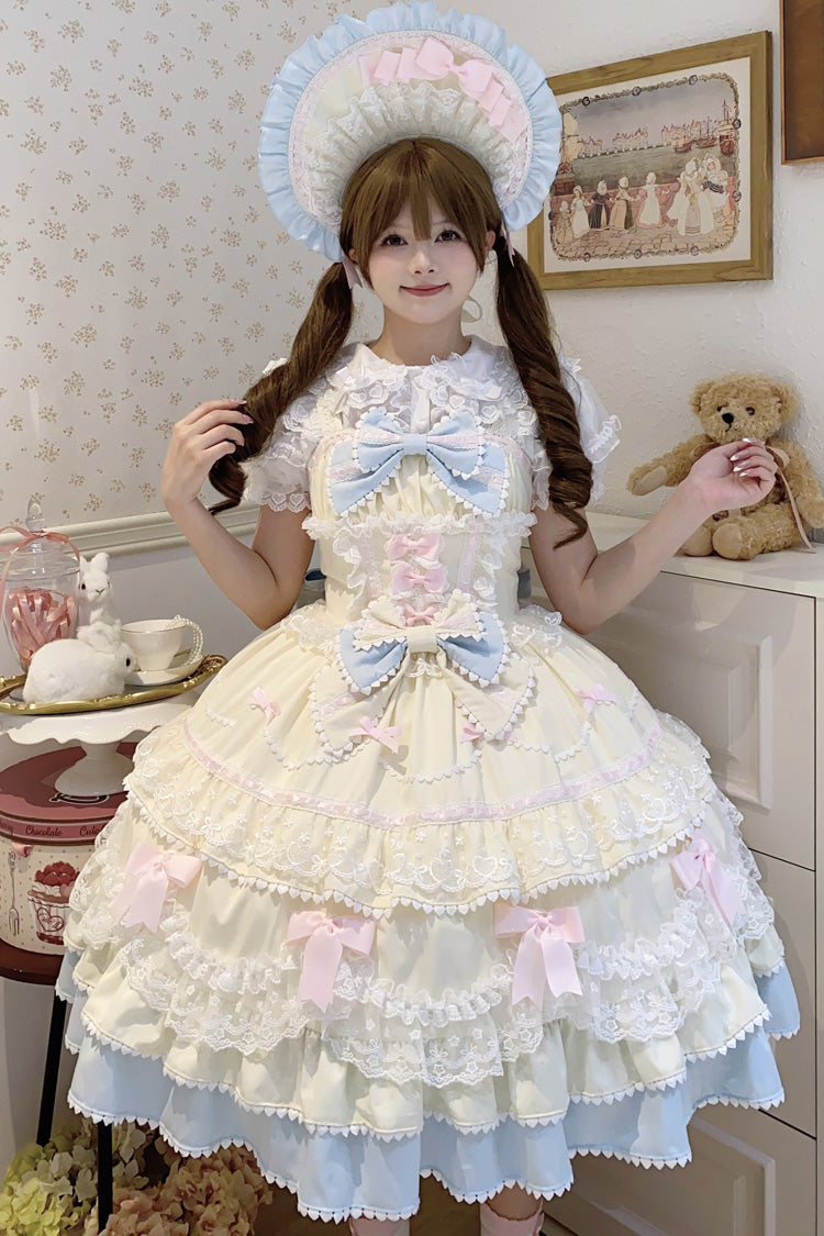 Yellow/Blue Fondant Cake Sleeveless Multi-Layered Ruffle Bowknot Lace Sweet (Set) detail view 2