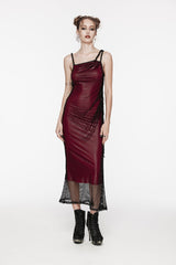 Red Off Shoulder Spliced Slim Mesh Strappy Eyelet Women's Gothic Jsk Dress - Product - 7