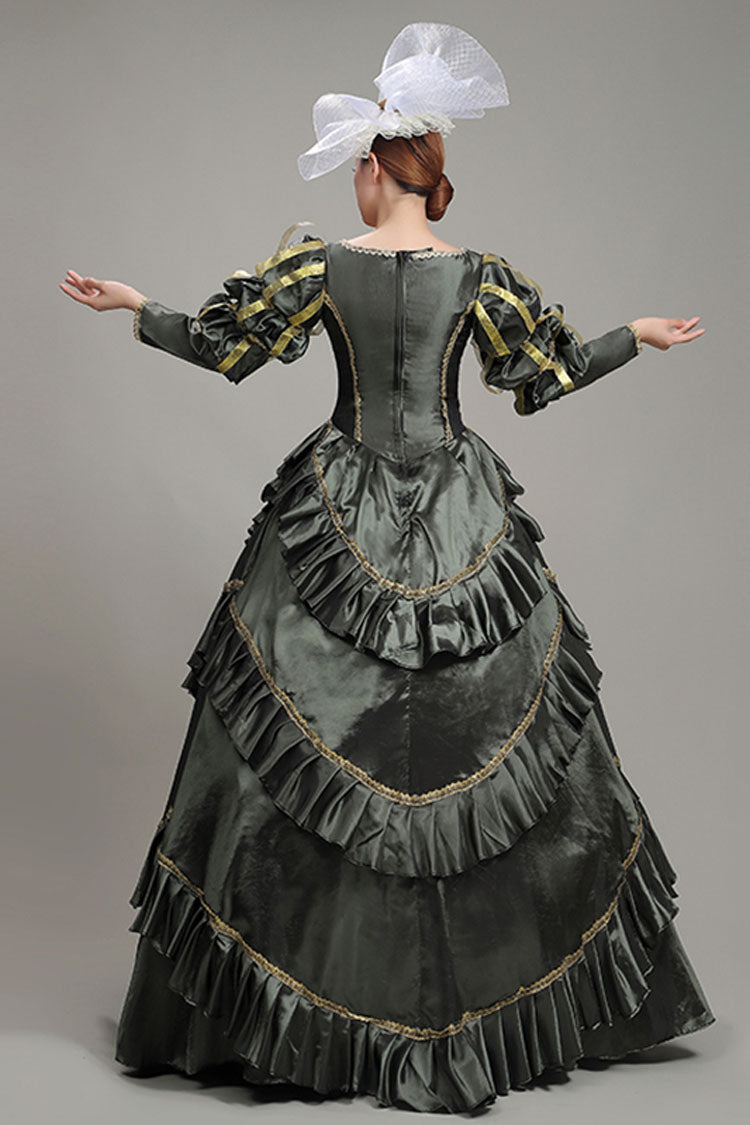 Dark Gray Court Style High Waisted Long Sleeves Floral Print Multi-Layer Victorian Lolita Prom Dress - Product - 4