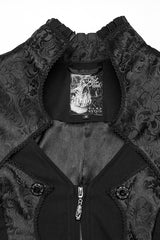 Black Stand Collar Long Sleeves Jacquard Stitching Swallow-tailed Men's Gothic Coat - Product - 5