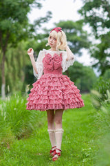 Multi-layer Plaid Print Ruffle Bowknot Sweet Lolita Tiered Dress 3 Colors - Red - 8
