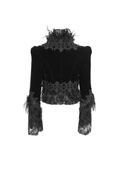 Black Stand Collar Trumpet Sleeves Embroidery Stitching Lace Women's Gothic Jacket - Product - 8