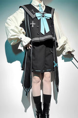 Dark Blue [Magician] Long Sleeves Ouji Prince Mechanical Style Lolita Shorts Vest Set - Product - 11