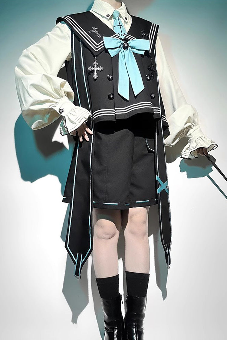 Dark Blue [Magician] Long Sleeves Ouji Prince Mechanical Style Lolita Shorts Vest Set - Product - 11