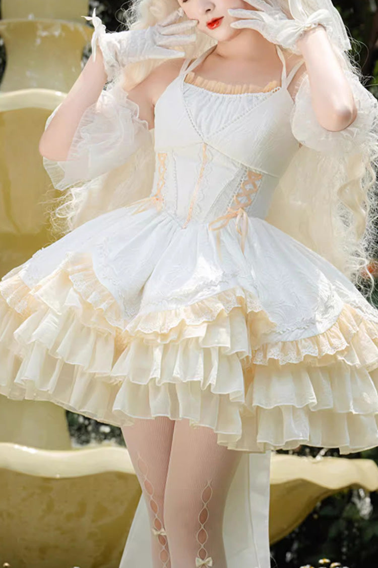 White Gorgeous French Court Ruffle Princess Sweet Tiered (Dress Only) front view
