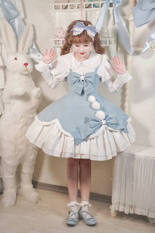 Cute Girl Doll Collar Hair Ball Christmas Princess Sweet Lolita JSK Dress Full Set - Product - 3