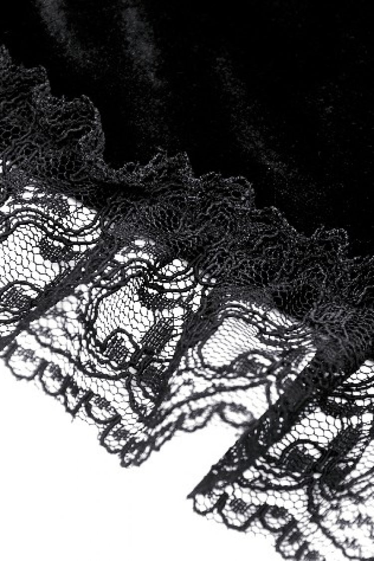 Black Long Puff Flared Sleeves Ruffled Lace Spliced Velvet Women's Gothic Cape - Product - 20