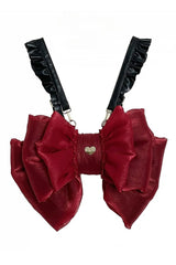 Wine Big Bowknot Metal Heart Nameplate Lolita Backpack - Wine - 1
